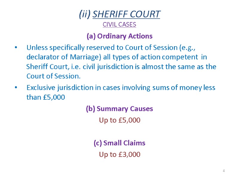 (ii) SHERIFF COURT CIVIL CASES   (a) Ordinary Actions Unless specifically reserved to